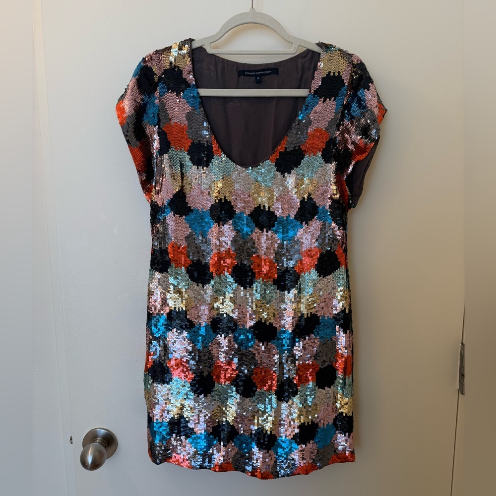 French Connection Rainbow Sequin T-Shirt Mini Dress - UK size 8